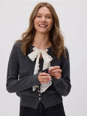 Reserved - Kardigan z wiązaniem - ciemnoszary