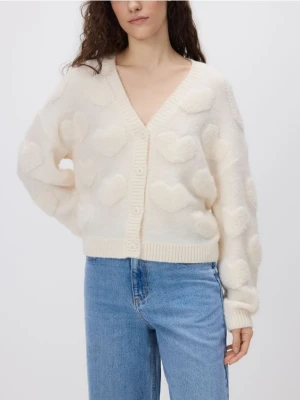 Reserved - Kardigan ze strukturalnym wzorem - kremowy