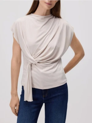 Reserved - Kimonowa bluzka z modalem - kremowy
