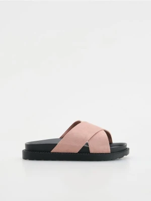 Reserved - Klapki z szerokimi paskami - różowy