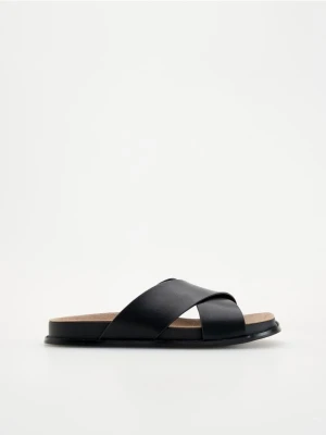 Reserved - Klapki ze skórzanymi paskami - czarny