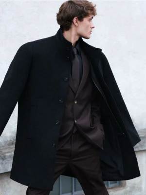 Reserved - Klasyczny płaszcz z wełną - czarny