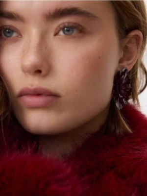 Reserved - Kolczyki w kształcie kwiatów - bordowy