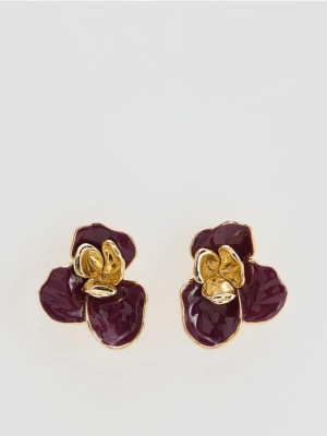 Reserved - Kolczyki z kwiatowym motywem - ciemnofioletowy