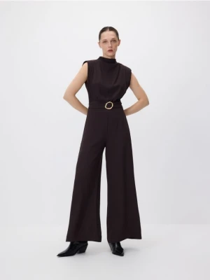 Reserved - Kombinezon z ozdobnym paskiem - ciemnobrązowy