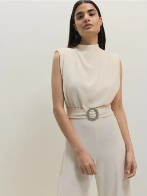 Reserved - Kombinezon z ozdobnym paskiem - złamana biel