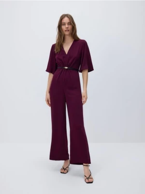 Reserved - Kombinezon z paskiem - burgundowy