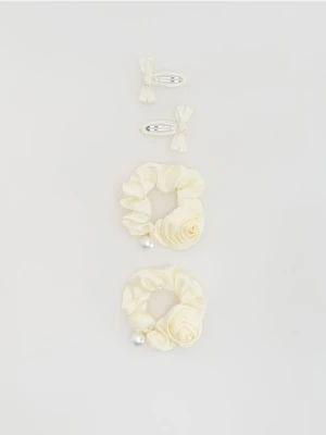 Reserved - Komplet gumek i spinek do włosów 4 pack - złamana biel