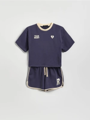 Reserved - Komplet z kontrastowymi wstawkami - granatowy