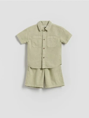 Reserved - Komplet z lnem - oliwkowy