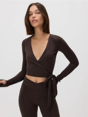 Reserved - Kopertowa bluzka z wiązaniem - ciemnobrązowy