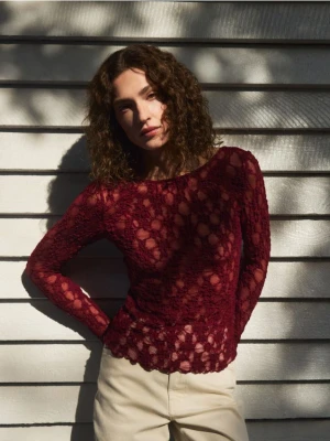 Reserved - Koronkowa bluzka - burgundowy