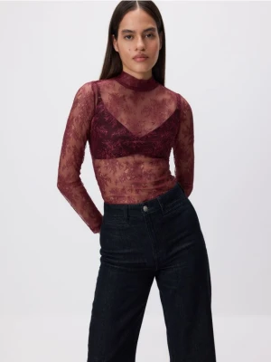 Reserved - Koronkowa bluzka - ciemnobrązowy