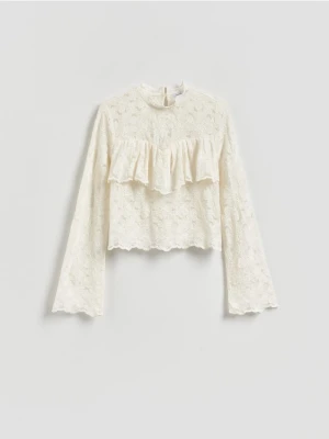 Reserved - Koronkowa bluzka z bawełną - złamana biel