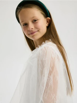 Reserved - Koronkowa bluzka z topem - złamana biel