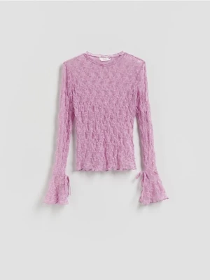 Reserved - Koronkowa bluzka z wiązaniami - fioletowy