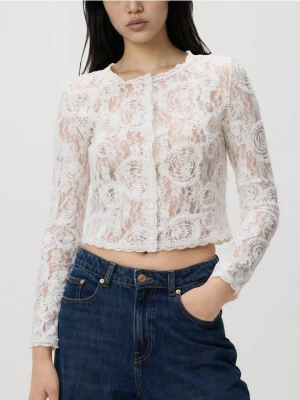 Reserved - Koronkowa marynarka z haftem - biały