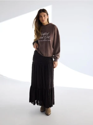 Reserved - Koronkowa spódnica maxi - ciemnobrązowy