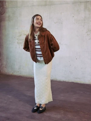 Reserved - Koronkowa spódnica maxi - kremowy