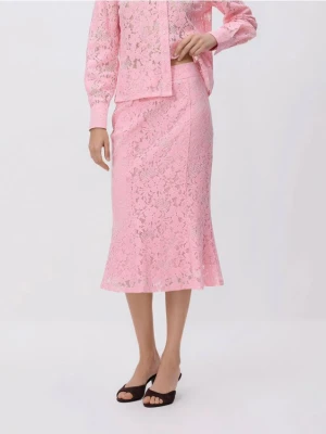 Reserved - Koronkowa spódnica midi - pastelowy róż
