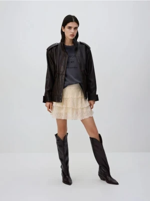 Reserved - Koronkowa spódnica mini - złamana biel