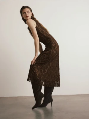 Reserved - Koronkowa sukienka - ciemnobrązowy