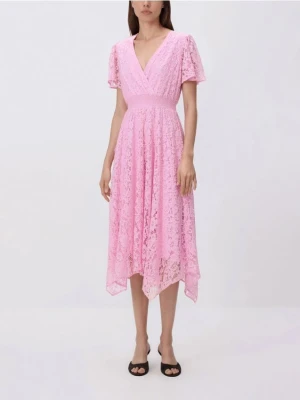 Reserved - Koronkowa sukienka midi - pastelowy róż