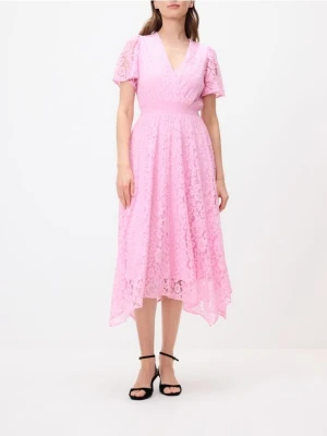 Reserved - Koronkowa sukienka midi - pastelowy róż