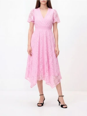 Reserved - Koronkowa sukienka midi - pastelowy róż