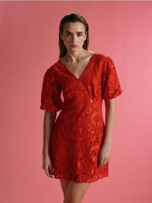 Reserved - Koronkowa sukienka mini - intenstywna czerwień