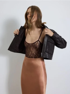 Reserved - Koronkowe body - ciemnobrązowy