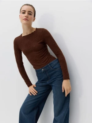 Zdjęcie produktu Reserved - Koronkowe body z długimi rękawami - ciemnobrązowy