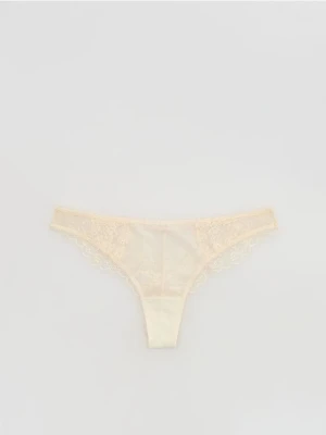 Reserved - Koronkowe majtki stringi - złamana biel