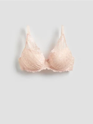 Reserved - Koronkowy biustonosz push-up - kremowy