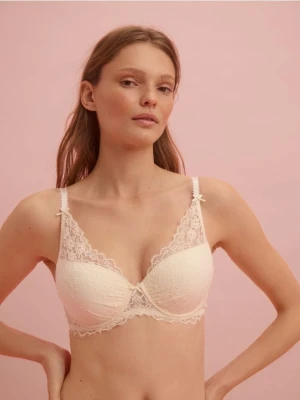 Reserved - Koronkowy biustonosz push up - złamana biel