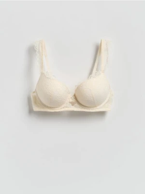 Reserved - Koronkowy biustonosz super push up - złamana biel