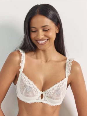 Reserved - Koronkowy biustonosz z fiszbinami - złamana biel