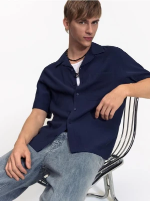 Reserved - Koszula boxy fit z krótkim rękawem - granatowy