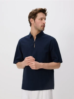 Reserved - Koszula comfort z dodatkiem lnu - granatowy