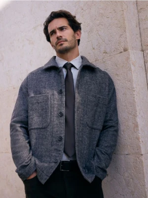 Reserved - Koszula comfort z dodatkiem wełny - ciemnoszary