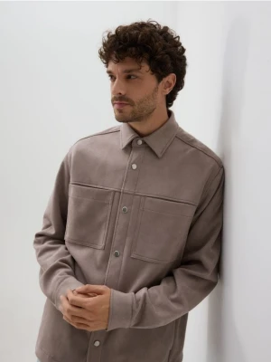 Reserved - Koszula comfort z imitacji zamszu - beżowy