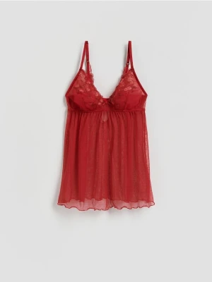 Reserved - Koszula nocna z haftem - czerwony