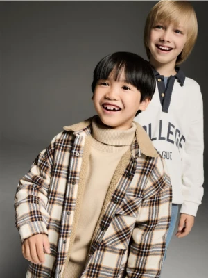 Reserved - Koszula oversize w kratę - beżowy