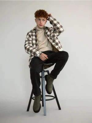 Reserved - Koszula oversize w kratę - beżowy