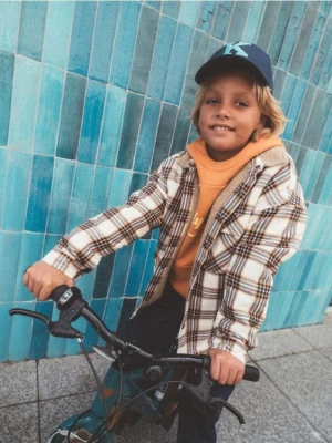 Reserved - Koszula oversize w kratę - beżowy