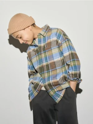 Reserved - Koszula oversize w kratę - beżowy