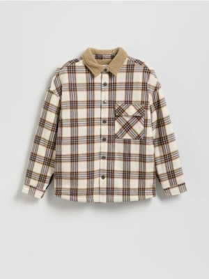 Reserved - Koszula oversize w kratę - beżowy