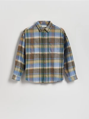 Reserved - Koszula oversize w kratę - beżowy