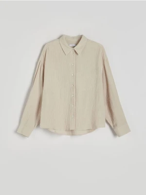 Zdjęcie produktu Reserved - Koszula oversize z bawełnianego muślinu - beżowy