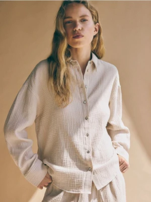 Reserved - Koszula oversize z bawełnianego muślinu - beżowy